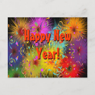 Happy New Year Colorful Fun Fuzzy Platsch Confetti Postkarte