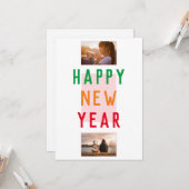Happy New Year Colorful Modern 2 Fotos Karte (Vorderseite/Rückseite Beispiel)
