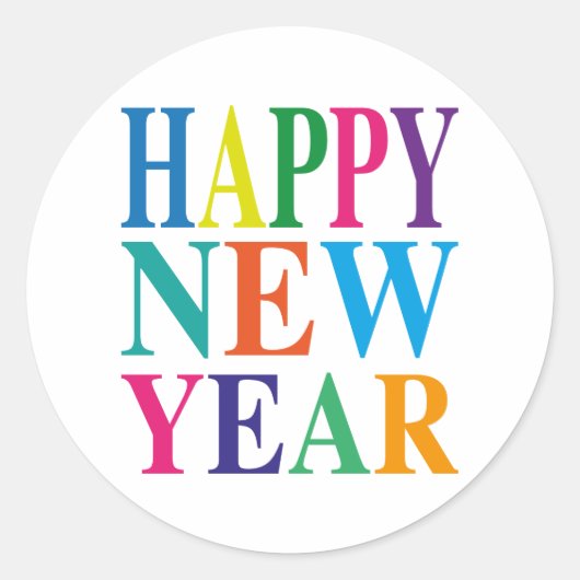 Happy New Year Colorful Typografy Runder Aufkleber (Vorderseite)