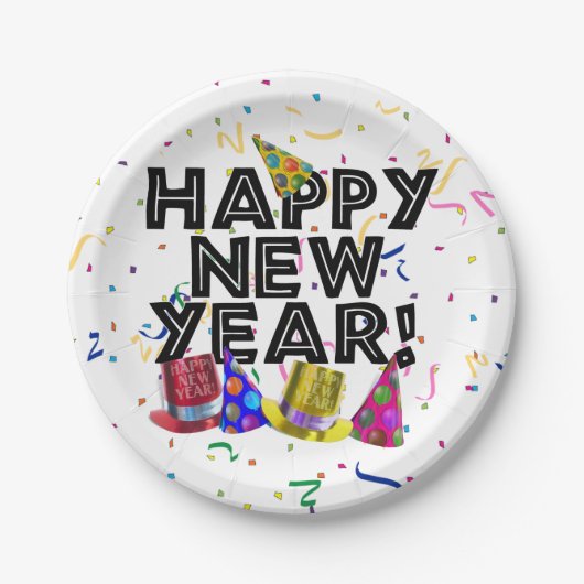 Happy New Year Confetti New Years Pappteller (Vorderseite)