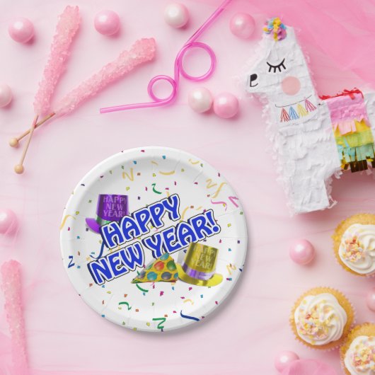 Happy New Year Confetti New Years Pappteller (Party)