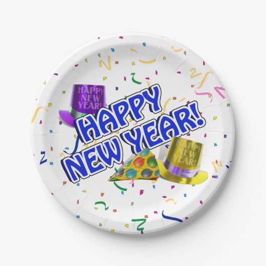 Happy New Year Confetti New Years Pappteller (Vorderseite)