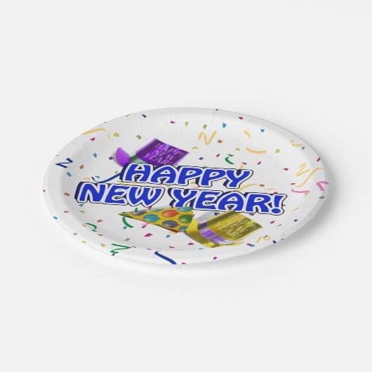 Happy New Year Confetti New Years Pappteller (Schrägansicht)