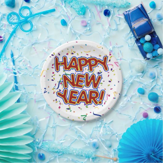 Happy New Year Confetti New Years Pappteller (Party)