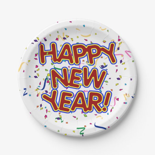 Happy New Year Confetti New Years Pappteller (Vorderseite)