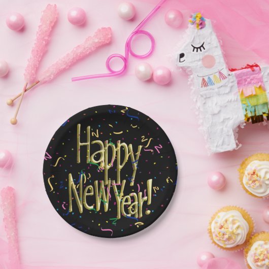 Happy New Year Confetti New Years Pappteller (Party)