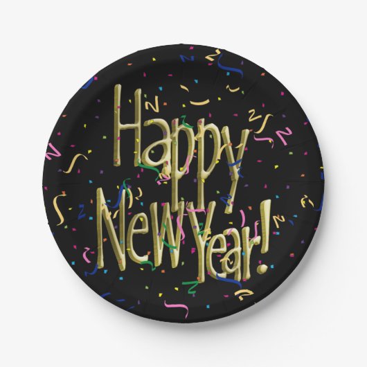Happy New Year Confetti New Years Pappteller (Vorderseite)