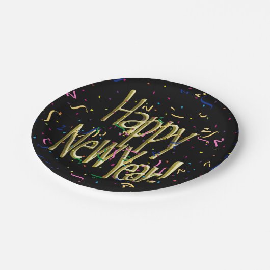 Happy New Year Confetti New Years Pappteller (Schrägansicht)