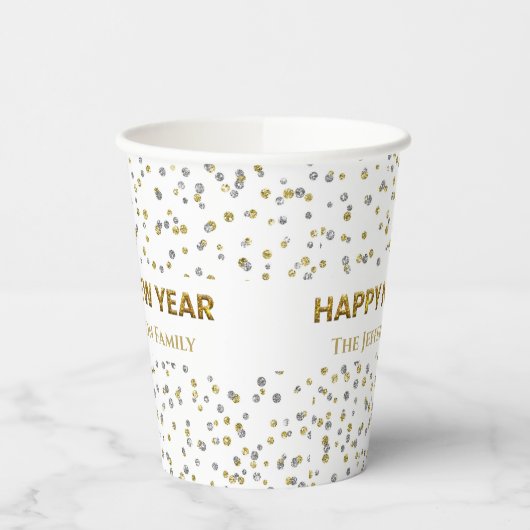 Happy New Year Confetti Pappbecher (Links)