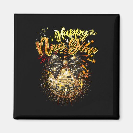 Happy New Year Coquette Bow Disco Silvester Magnet (Vorne)