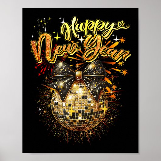 Happy New Year Coquette Bow Disco Silvester Poster (Vorne)