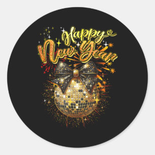 Happy New Year Coquette Bow Disco Silvester Runder Aufkleber