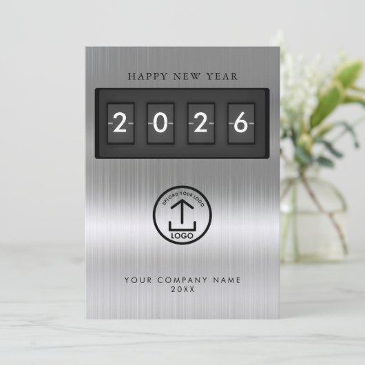 Happy New Year Corporate Business Logo Metallic (Stehend Vorderseite)
