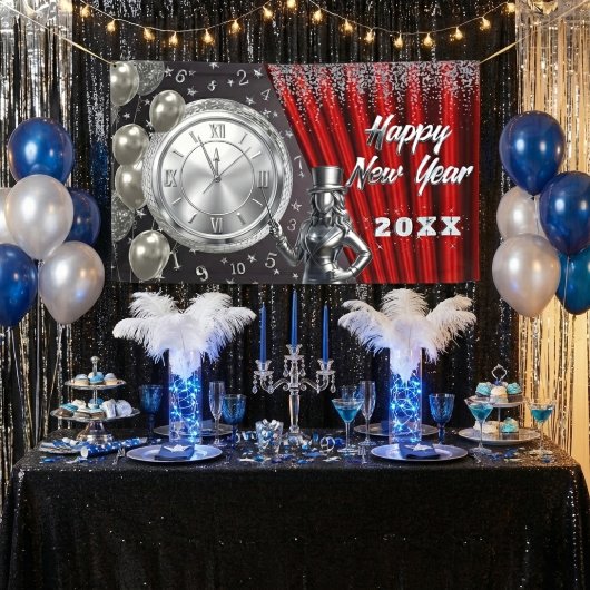 Happy New Year Countdown Silver and Red Banner