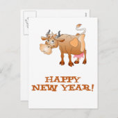 Happy New Year Cow Feiertagspostkarte (Vorne/Hinten)