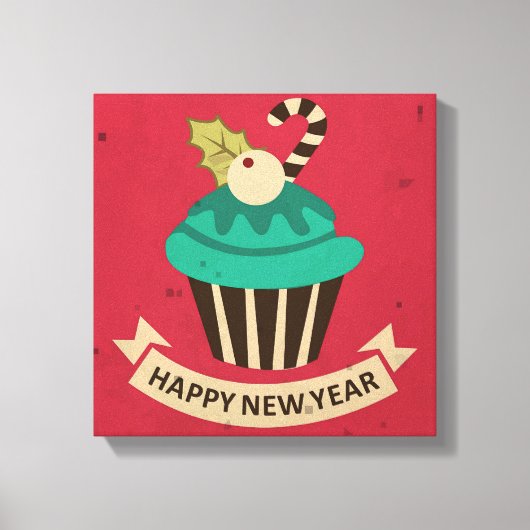 Happy New Year Cupcake Leinwanddruck (Vorderseite)