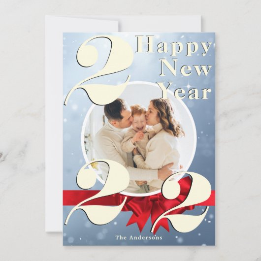 Happy New Year Custom 2022 Blue Snow Foto Card Einladung (Vorderseite)
