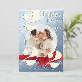 Happy New Year Custom 2022 Blue Snow Foto Card Einladung (Stehend Vorderseite)