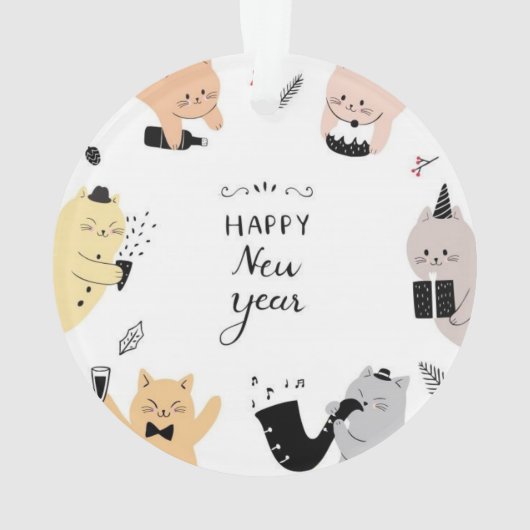 Happy New Year Custom Cat Photo Ornament (Rückseite)