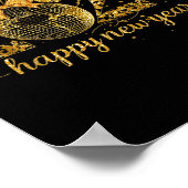 Happy New Year Cute Gold Disco Ball Bow New Year's Poster (Ecke)