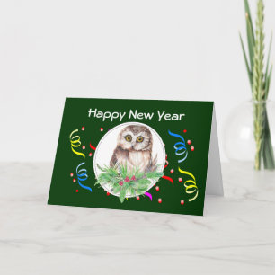 Happy New Year, Cute Owl Bird Greeting Feiertagskarte