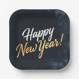 Happy New Year Deep Blue Strokes Pappteller