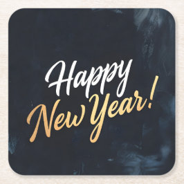 Happy New Year Deep Blue Strokes Rechteckiger Pappuntersetzer
