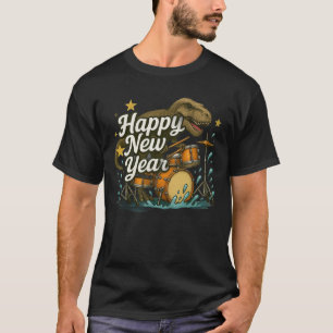 Happy New Year Dinosaurier spielen Trommeln T-Shirt