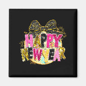 Happy New Year Disco Ball Coquette Bow New Years E Magnet (Vorne)