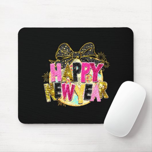 Happy New Year Disco Ball Coquette Bow New Years E Mousepad (Mit Mouse)