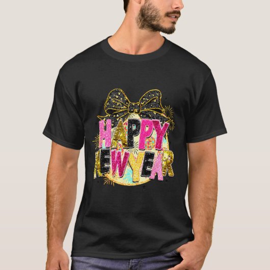 Happy New Year Disco Ball Coquette Bow New Years E T-Shirt (Vorderseite)
