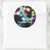 Happy New Year Dolphin and Fireworks Runder Aufkleber (Tasche)