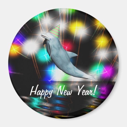 Happy New Year Dolphin Magnet (Vorne)