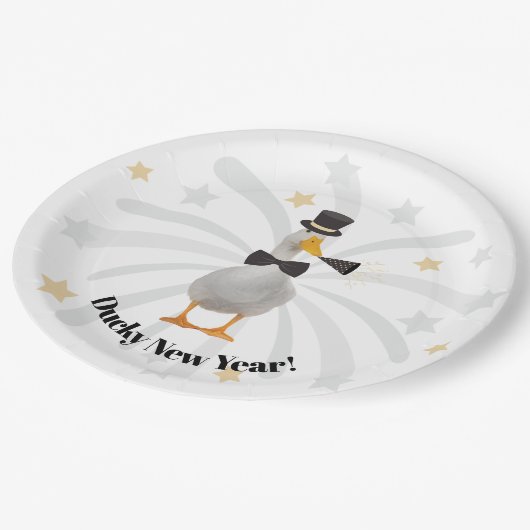Happy New Year Duck Pappteller (Schrägansicht)