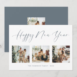 Happy New Year Dusty Blue Multi Foto Collage Feiertagskarte