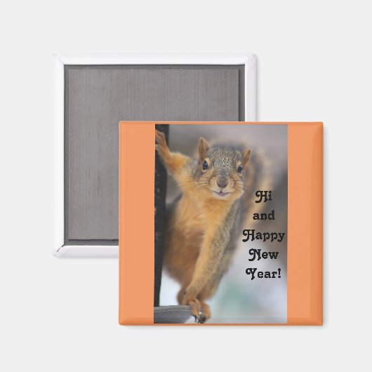 Happy New Year Eichhörnchen Magnet (Vorderseite/Rückseite)
