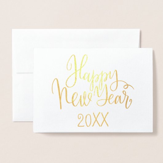 Happy New Year einfache moderne Kalligraphieschrif Folienkarte (Vorderseite mit Umschlag)