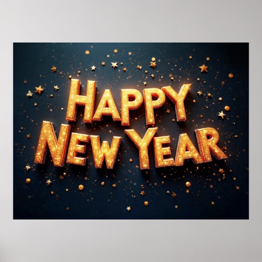 Happy New Year, elegant black and gold, Poster (Vorne)