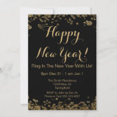 Happy New Year Elegante Black and Gold Confetti Einladung (Vorderseite)