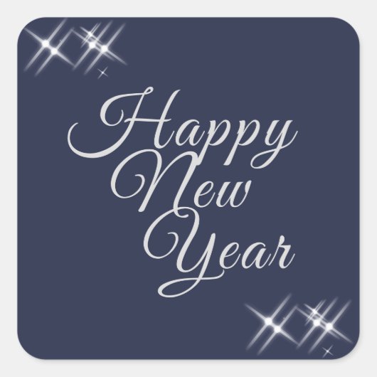 Happy New Year Elegante Glitzern Navy Blue Quadratischer Aufkleber (Vorderseite)