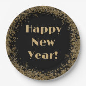 Happy New Year Elegante Gold Glitzer und Black Pappteller (Vorderseite)
