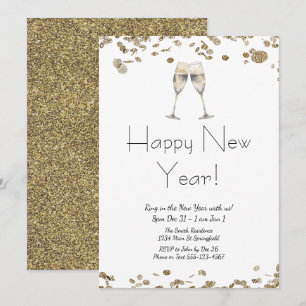 Happy New Year Elegante Gold Glitzer und White Einladung