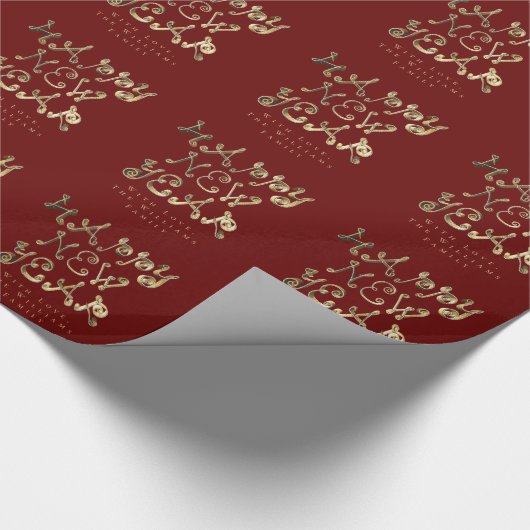 Happy New Year Elegante Gold Script Red Geschenkpapier (Ecke)