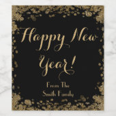 Happy New Year Elegante Gold und Black Weinetikett (Einzelnes Label)