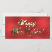 Happy New Year Elegante Rot und Gold Script Karte (Vorderseite)