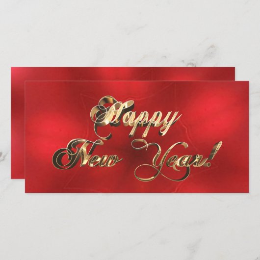 Happy New Year Elegante Rot und Gold Script Karte (Vorne/Hinten)