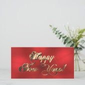 Happy New Year Elegante Rot und Gold Script Karte (Stehend Vorderseite)