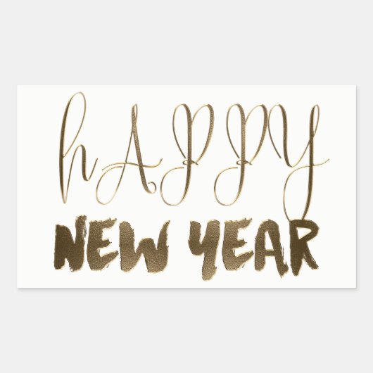 Happy New Year Elegante Text Gold Typografie Rechteckiger Aufkleber (Vorderseite)