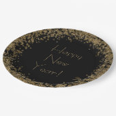 Happy New Year Eleganter Black and Gold Glitzer Pappteller (Schrägansicht)