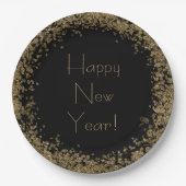 Happy New Year Eleganter Black and Gold Glitzer Pappteller (Vorderseite)